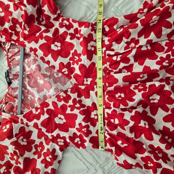 ZARA Printed Poplin Puff Sleeve Maxi Dress Floral Red Size‎ XS - Picture 6 of 10